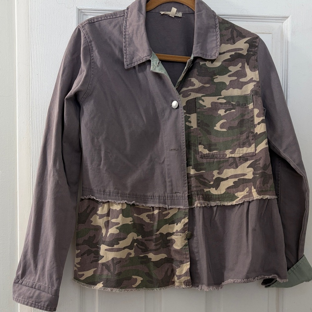 Mystree Gray and Camouflage Utility Jacket